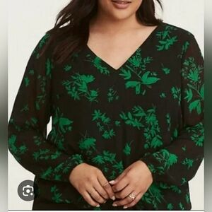 Torrid Black and Green Floral Blouse